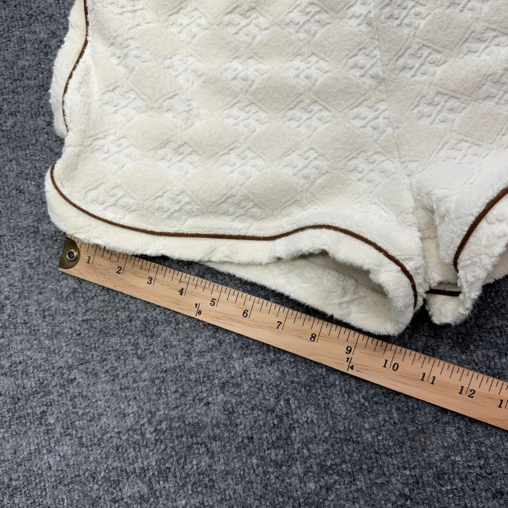 Tory Burch Ivory T-Monogram Terry Cloth Lounge Shorts Small Cream Piping
